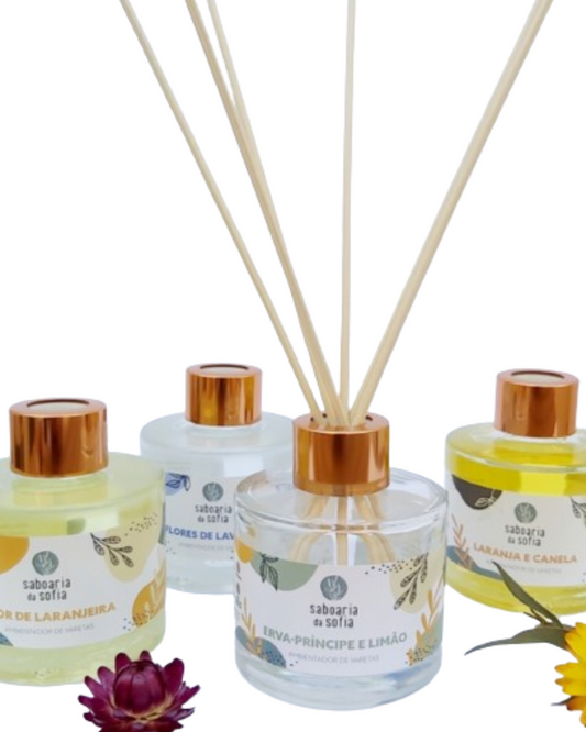 Ambientador de varetas/sticks ,natural, c/ óleo essencial de Erva-Príncipe e Limão
